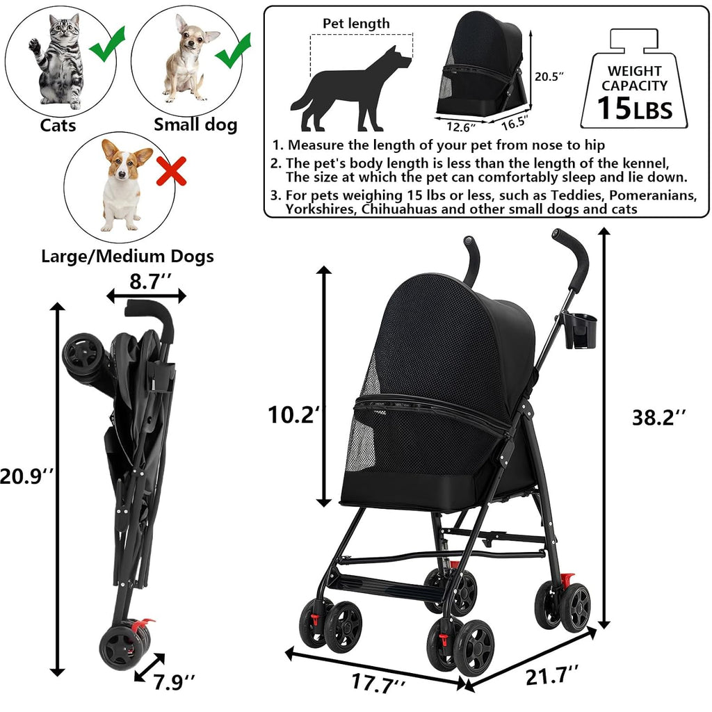cat stroller foldable lightweight for small dogs cats shown in use