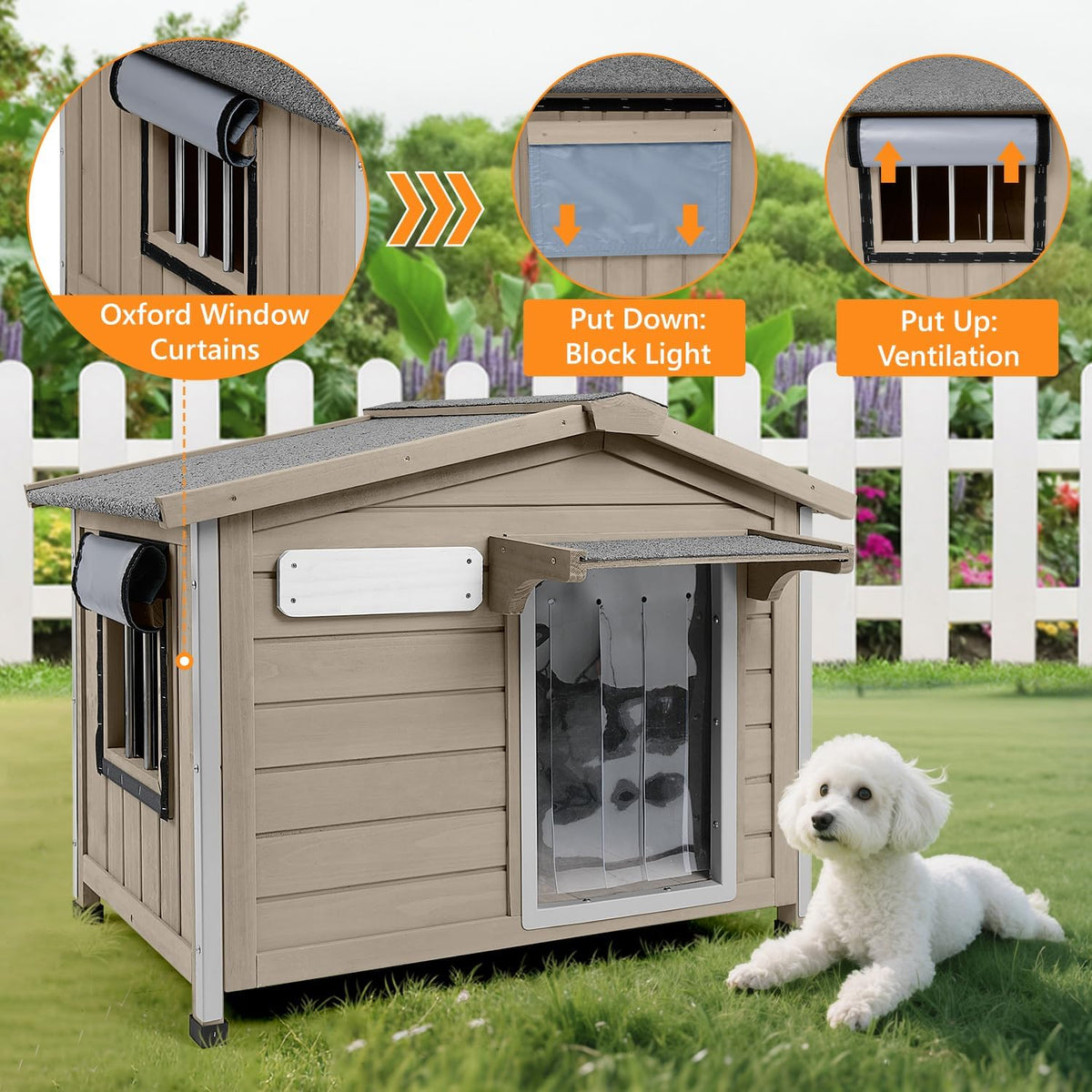 dog house outdoor with openable roof for small, close-up detail