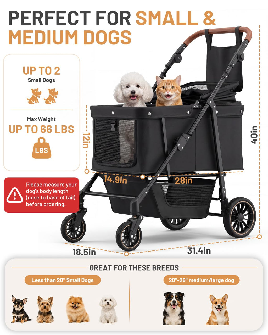 dog stroller for medium & large dogs up shown in use