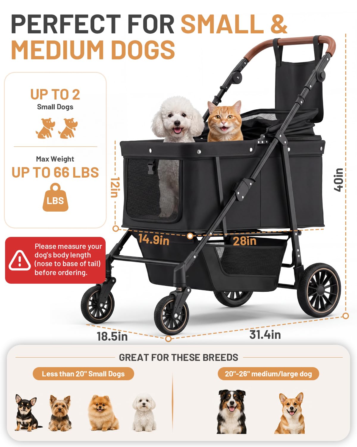 dog stroller for medium & large dogs up shown in use