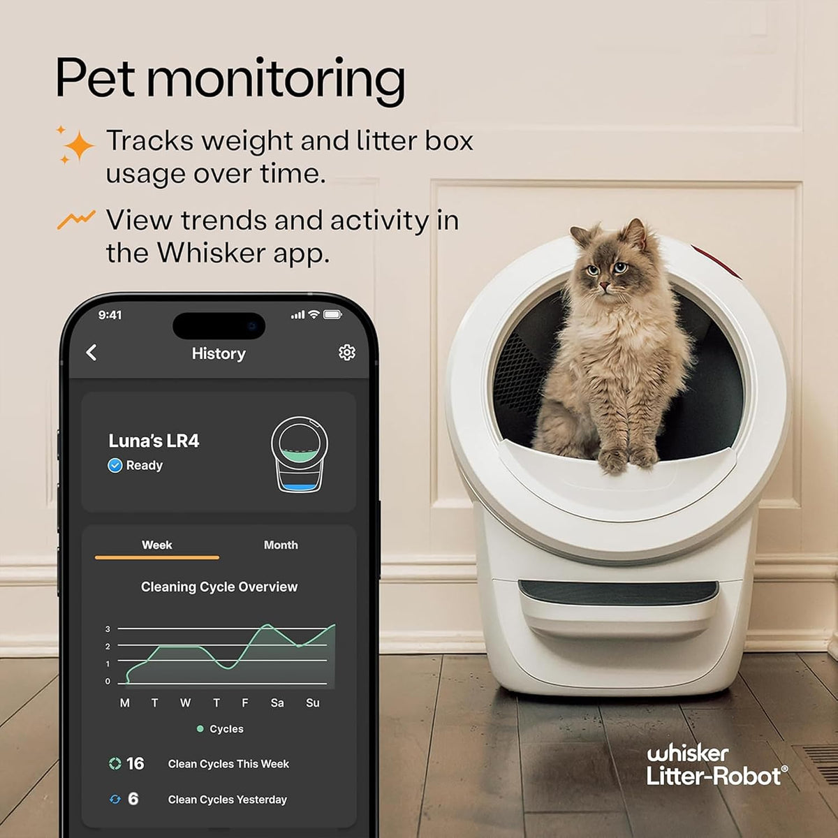 whisker litter-robot 4 self-cleaning cat litter box & showing dimensions