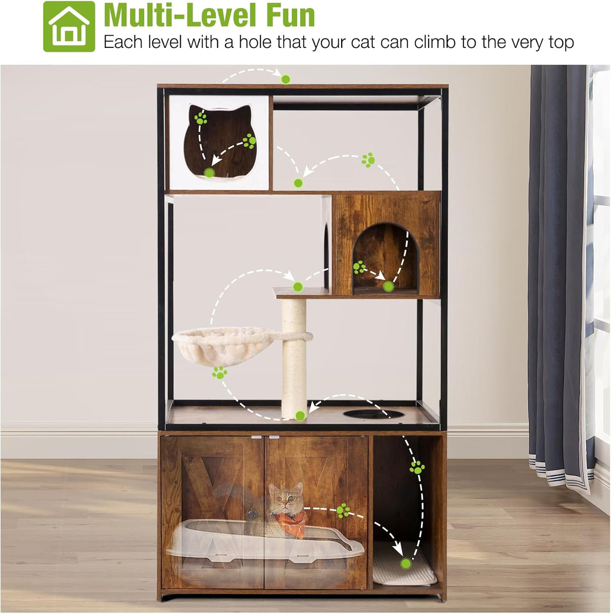gutinneen all-in-one cat litter box enclosure hidden litter showing dimensions