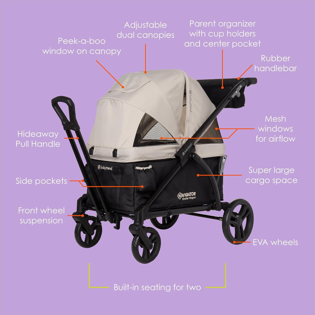 baby trend navigator 2-in-1 stroller wagon, desert tan shown in use