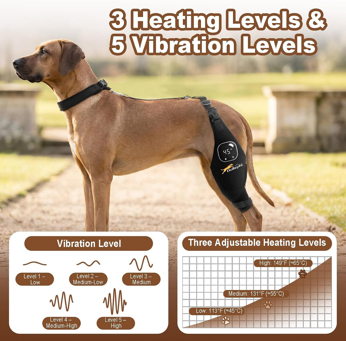 dog knee brace with heat vibration for acl, close-up detail