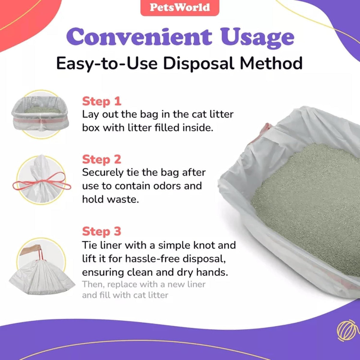 petsworld cat litter box liners, heavy duty litter showing dimensions