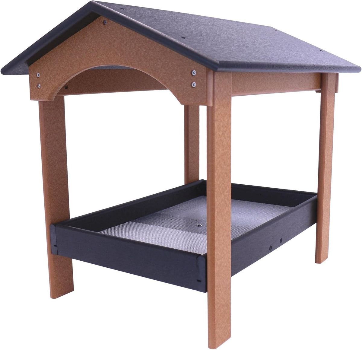 ground bird feeder, black/cedar showing dimensions