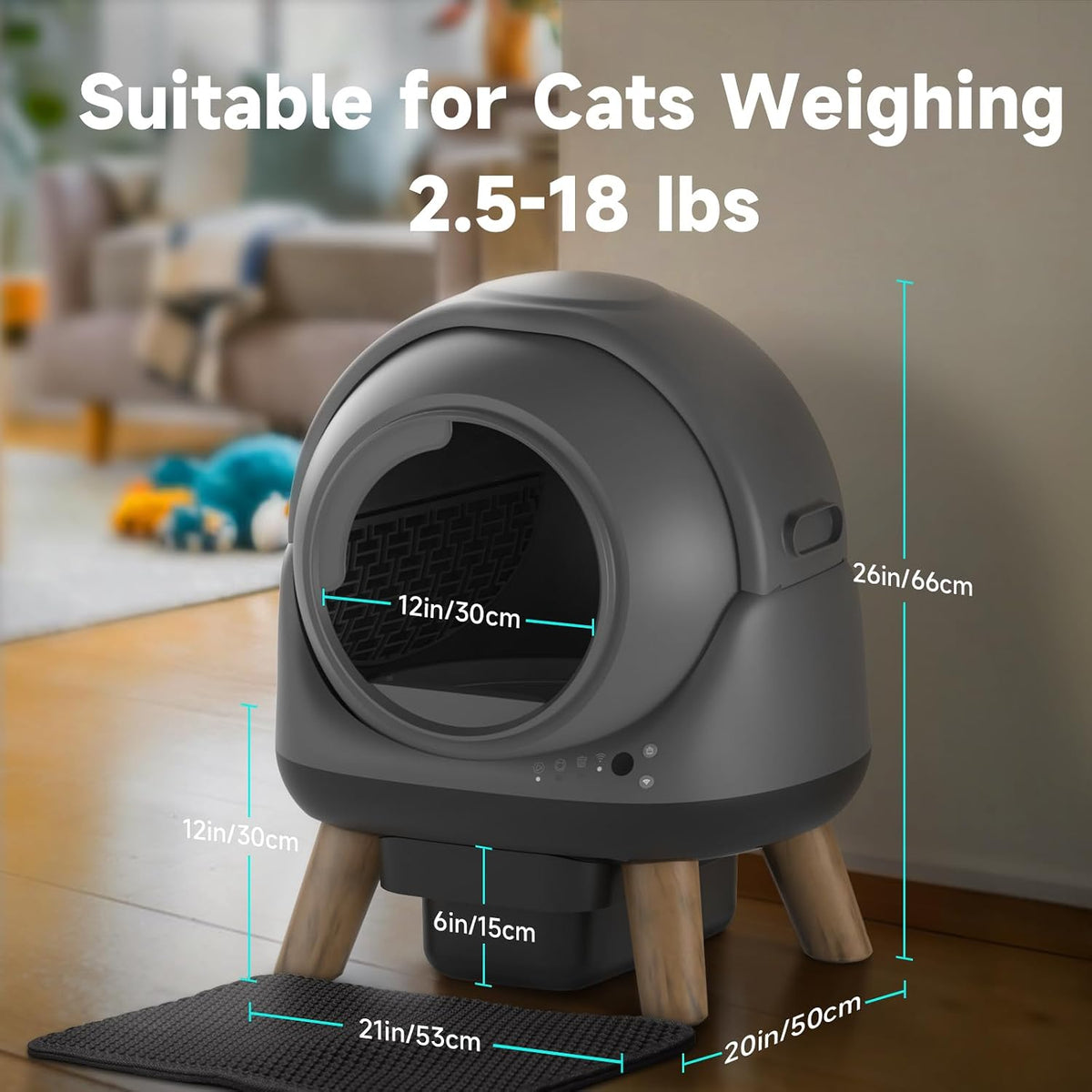 used, cosmetically flawed, fully functional- self cleaning litter showing dimensions
