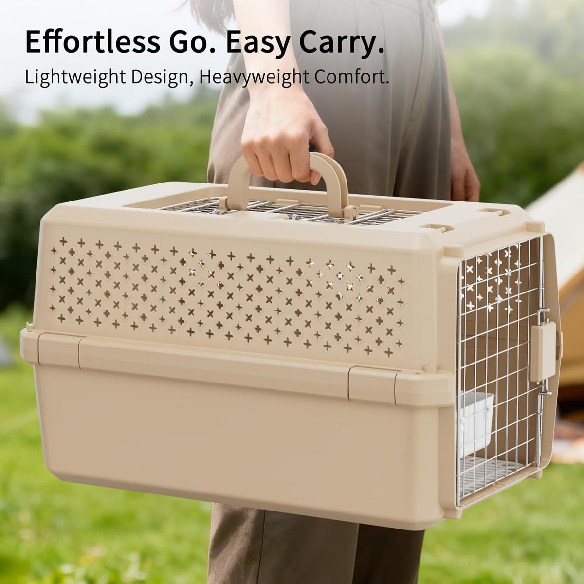 rizzari beige dog carrier: portable pet crate for showing dimensions