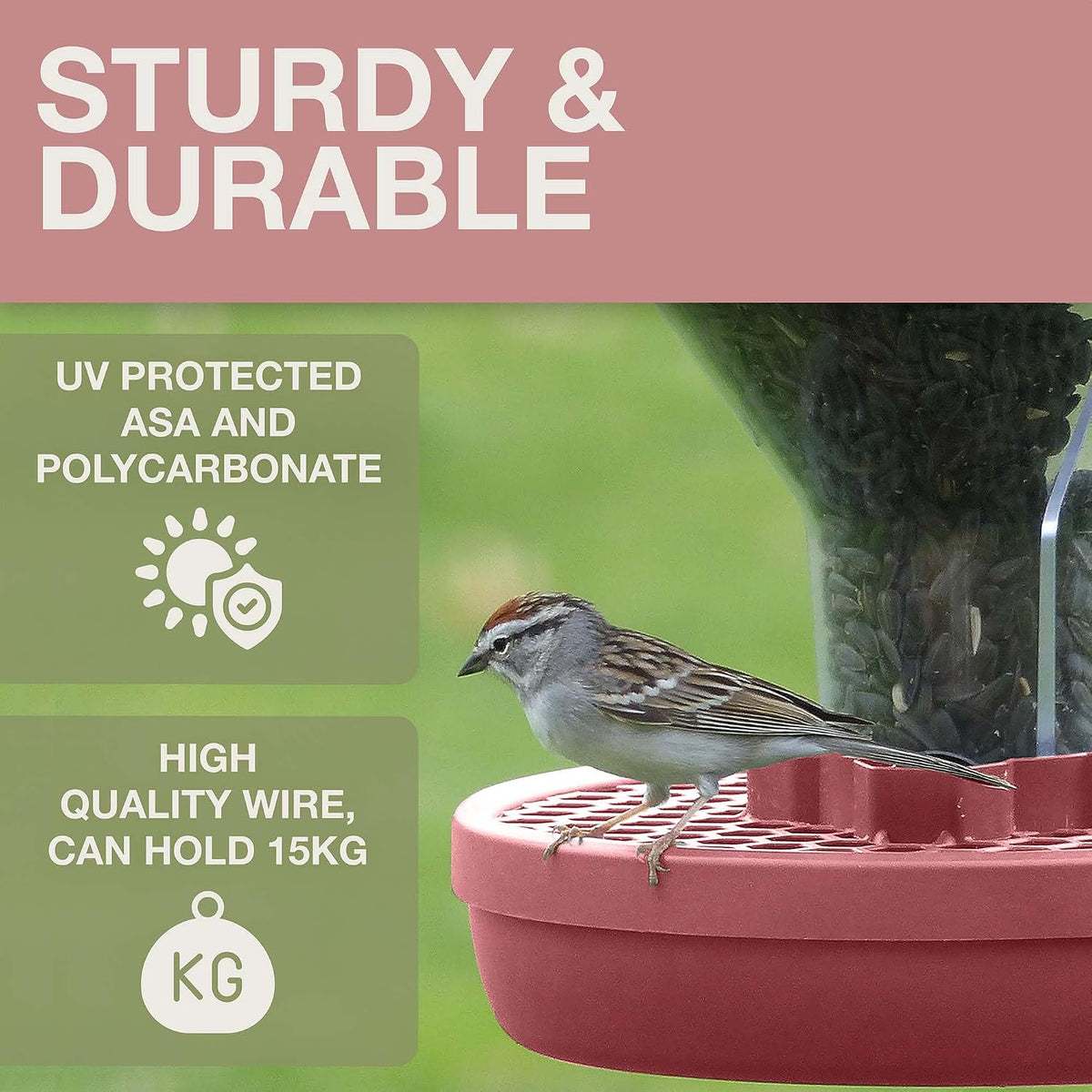 swissinno bird feeders - no mess hanging bird, side view