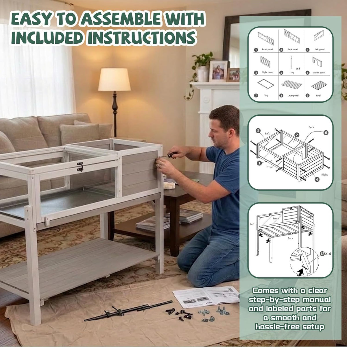 large tortoise enclosure with adjustable lamp stand and, view 9