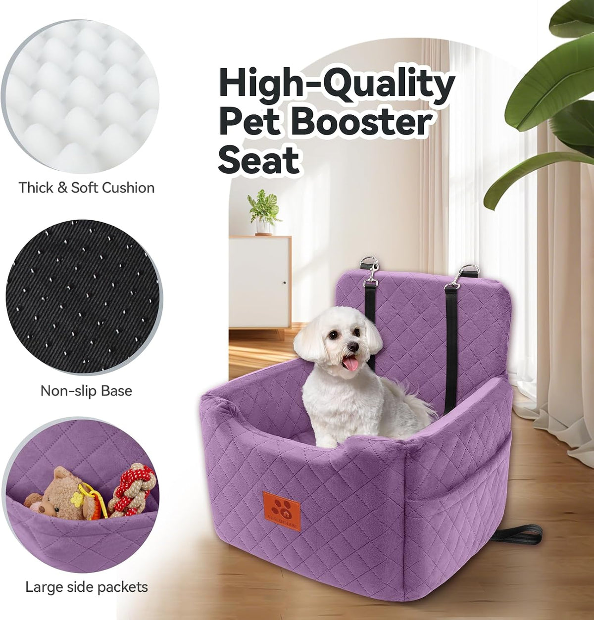 dog car seat for small/medium dogs, memory foam, close-up detail