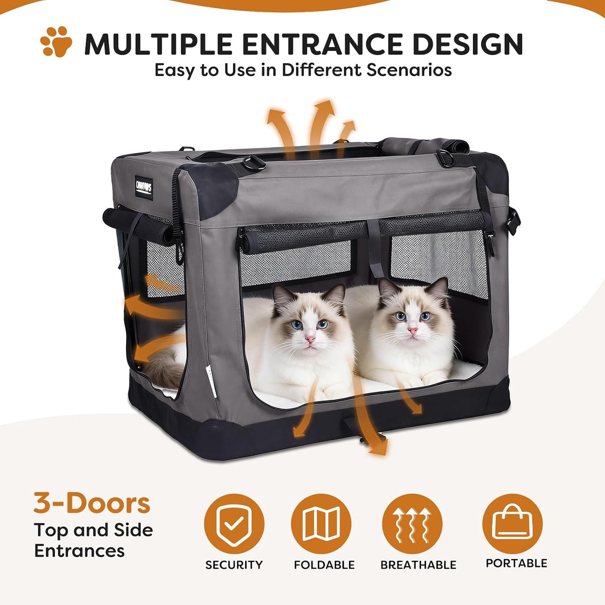jespet 3 door soft dog crates kennel, collapsible, close-up detail