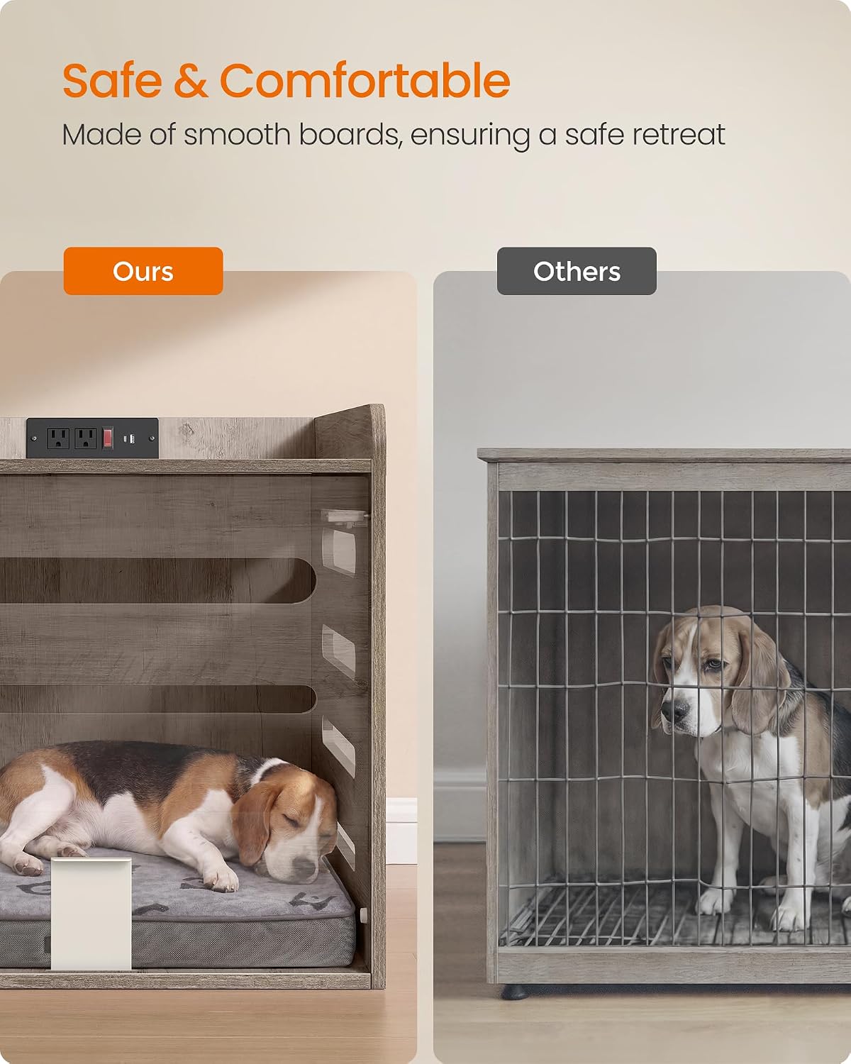feandrea modern dog crate furniture, charging station, flip-up, package contents