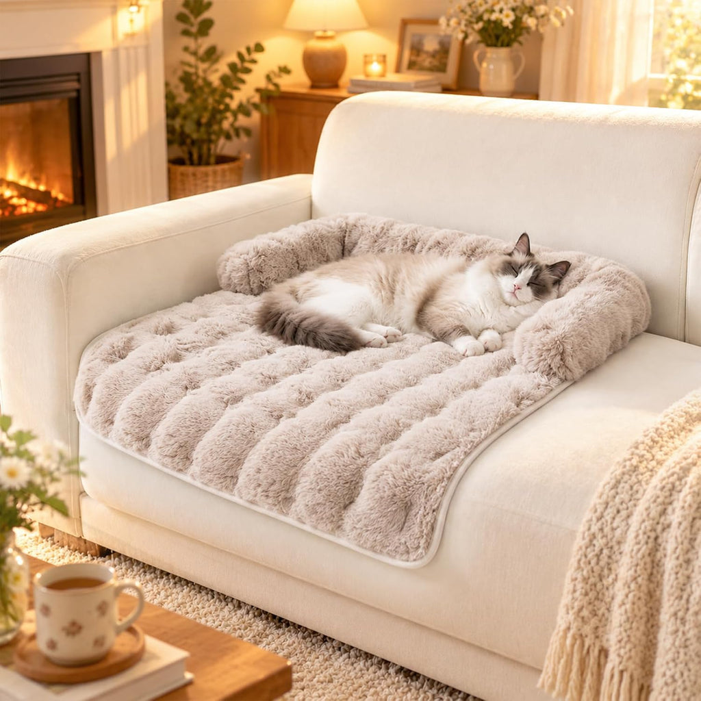 calming dog bed mat, fluffy plush couch cover, main product view