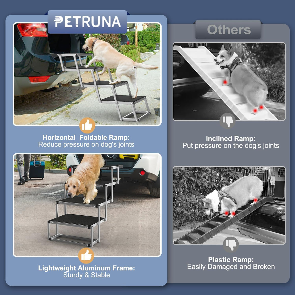 foldable dog stairs for car, 17" aluminum dog showing dimensions