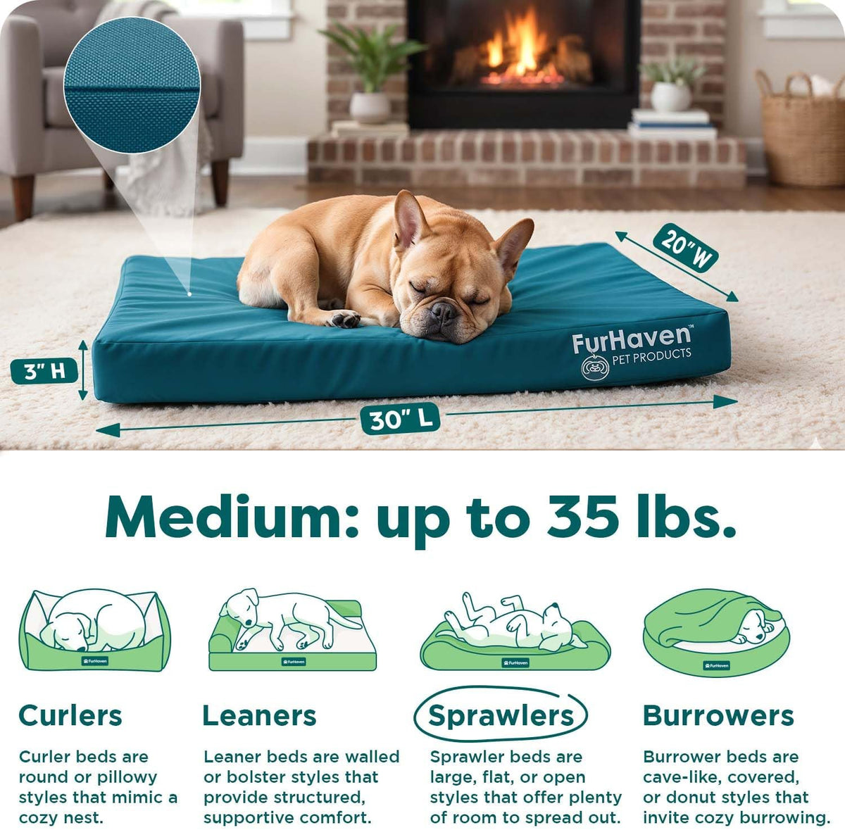 furhaven water-resistant orthopedic dog bed for medium dogs, close-up detail