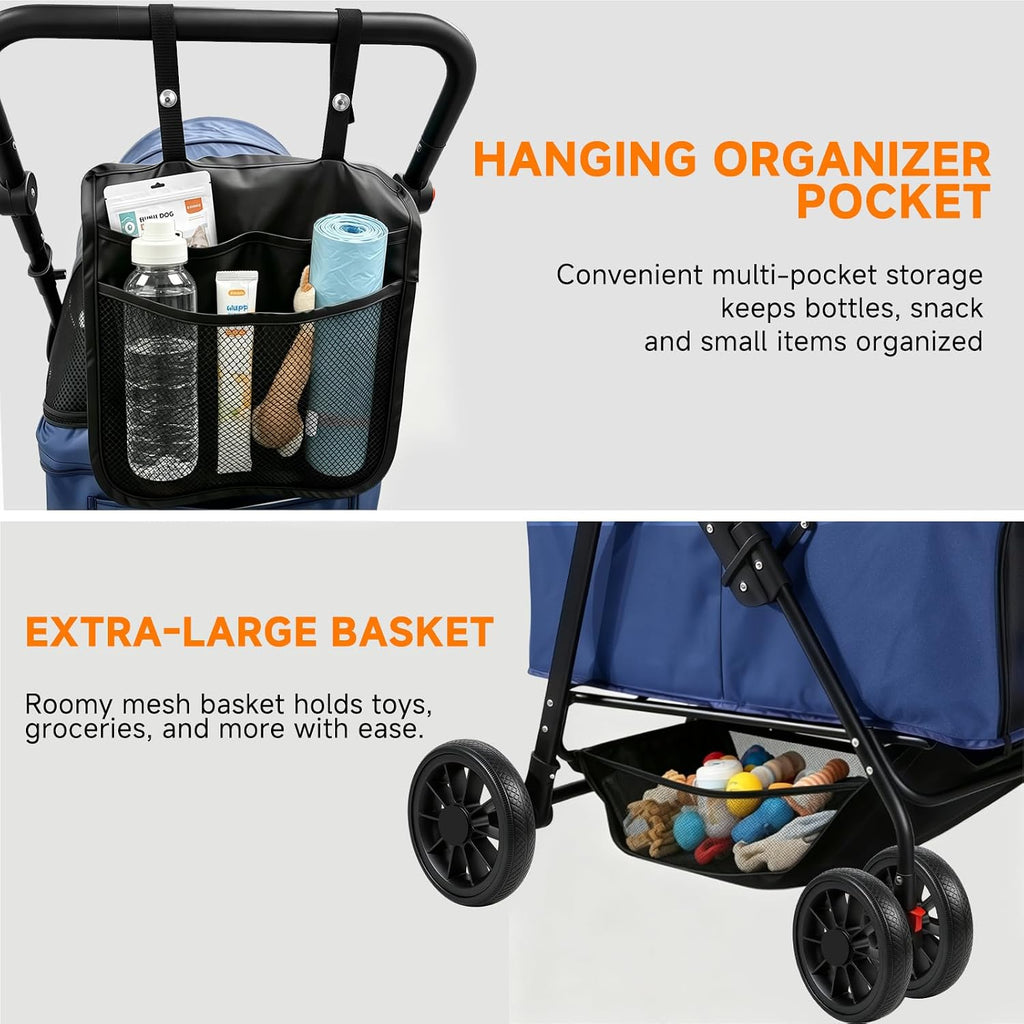 dog stroller for large & medium dogs (up showing dimensions