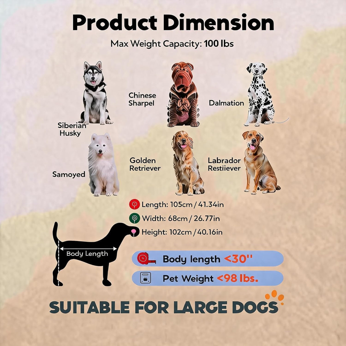 idealhouse dog stroller for large & medium dogs showing dimensions