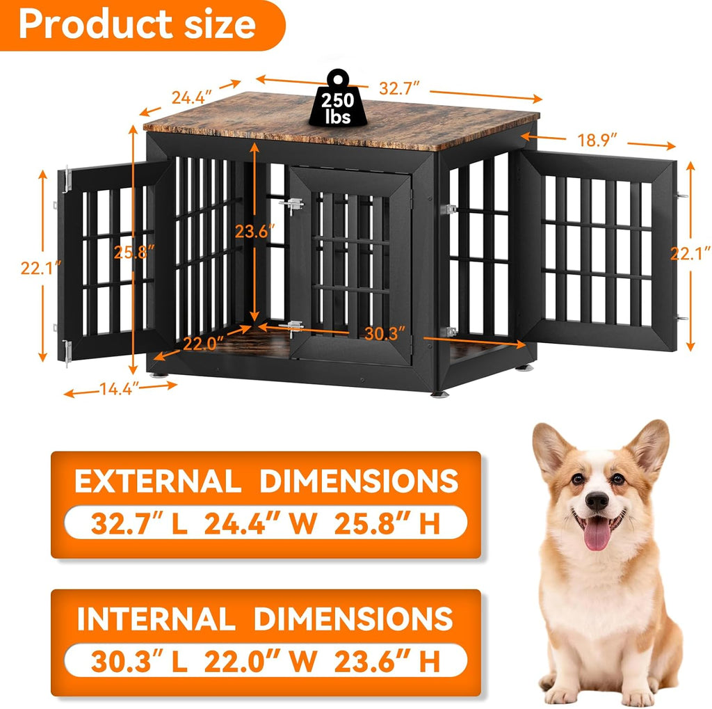 snuowu 32" heavy-duty dog crate furniture for small/medium, close-up detail