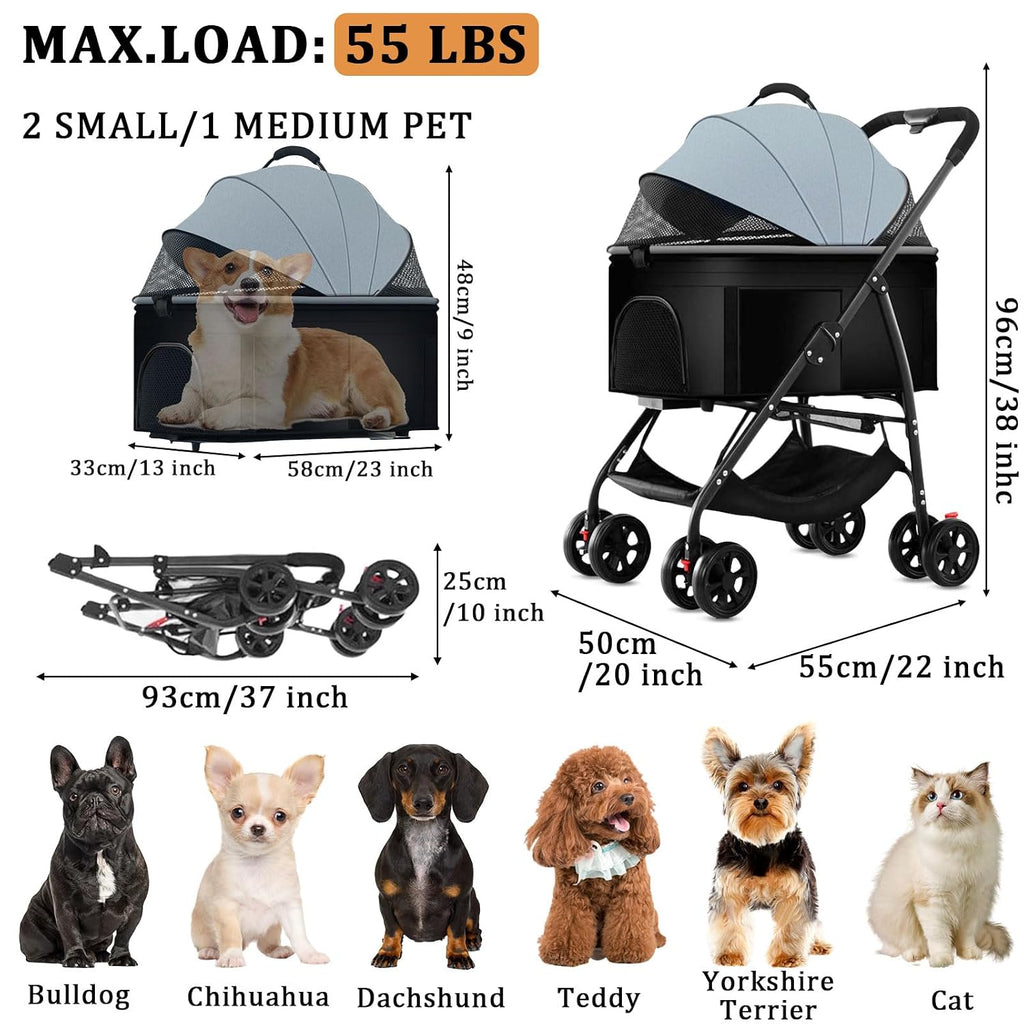 3 in 1 pet stroller for dogs cats shown in use