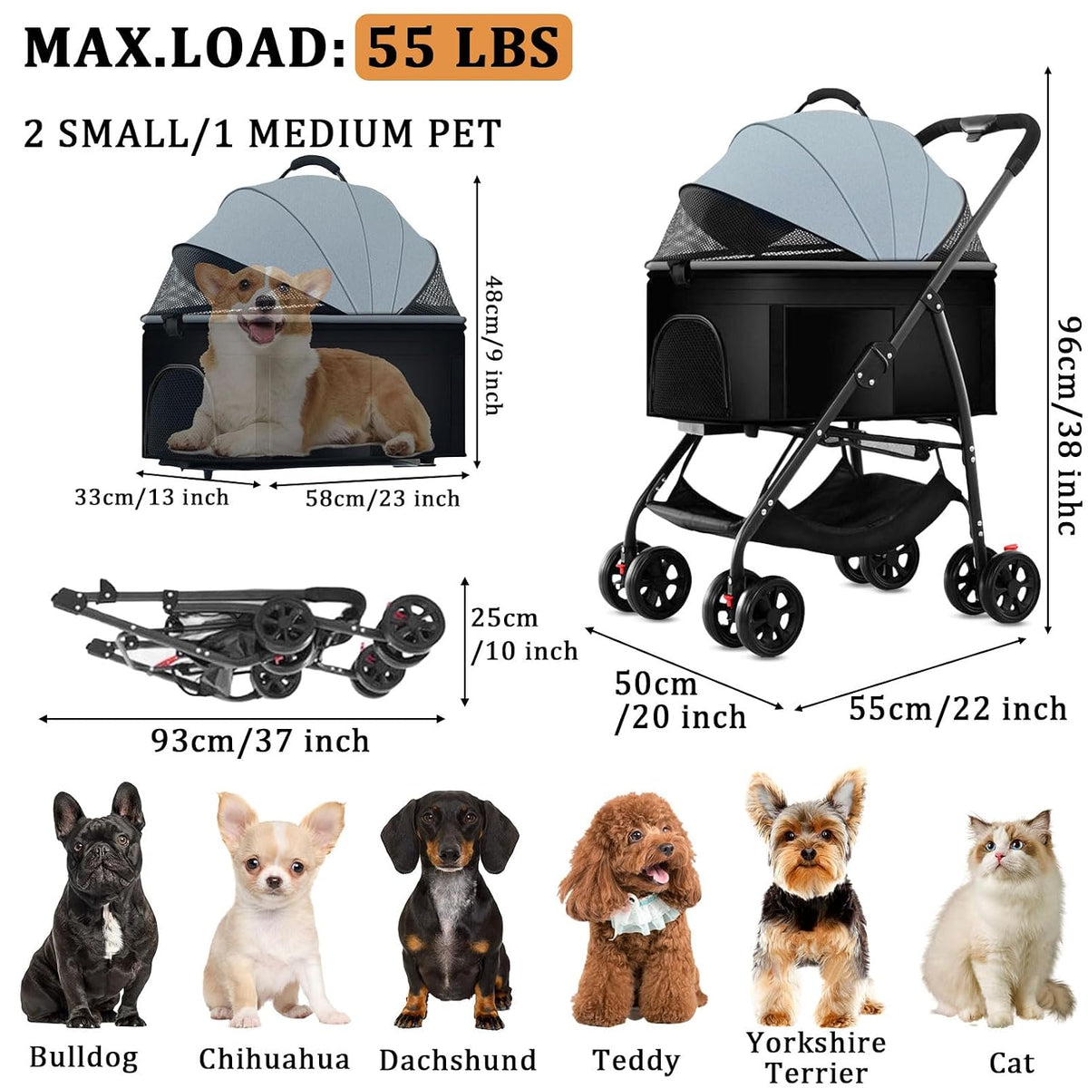 3 in 1 pet stroller for dogs cats shown in use