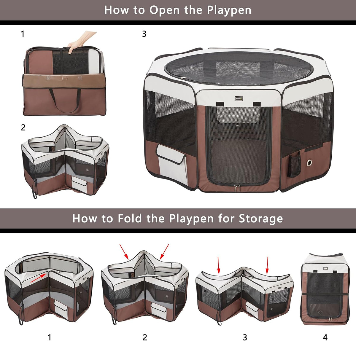 donoro dog playpen 55" portable pet play pens, close-up detail