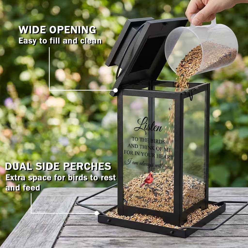 solar memorial bird feeder for outdoors, sympathy gifts showing dimensions