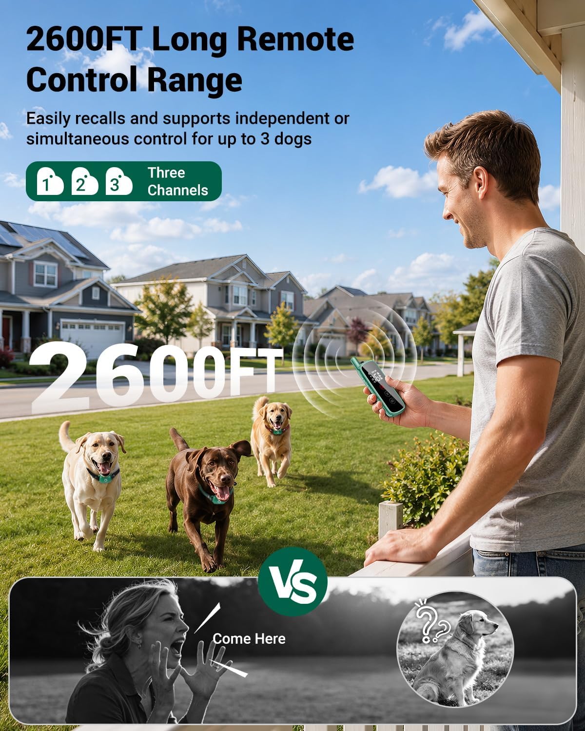 touch-screen dog shock collar, 2600ft range, ipx8 waterproof, close-up detail