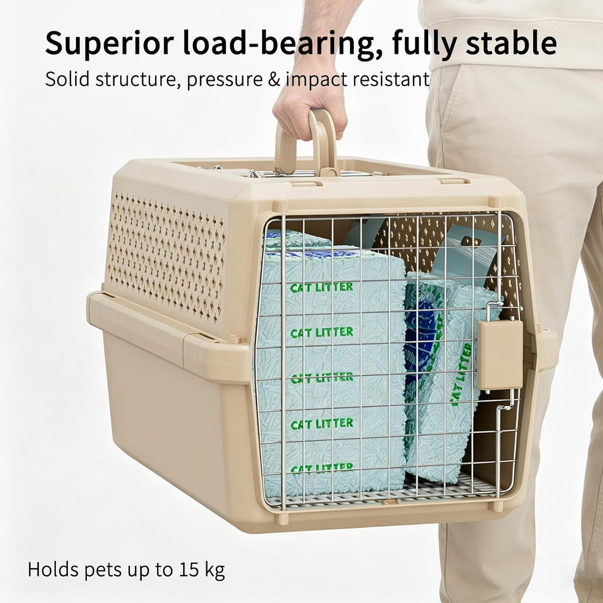 rizzari beige dog carrier: portable pet crate for, side view