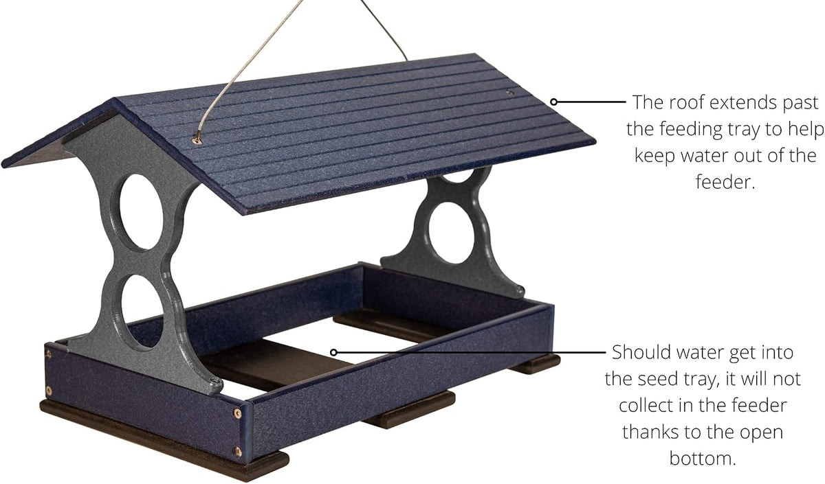 jcs wildlife large fly thru platform bird feeder showing dimensions