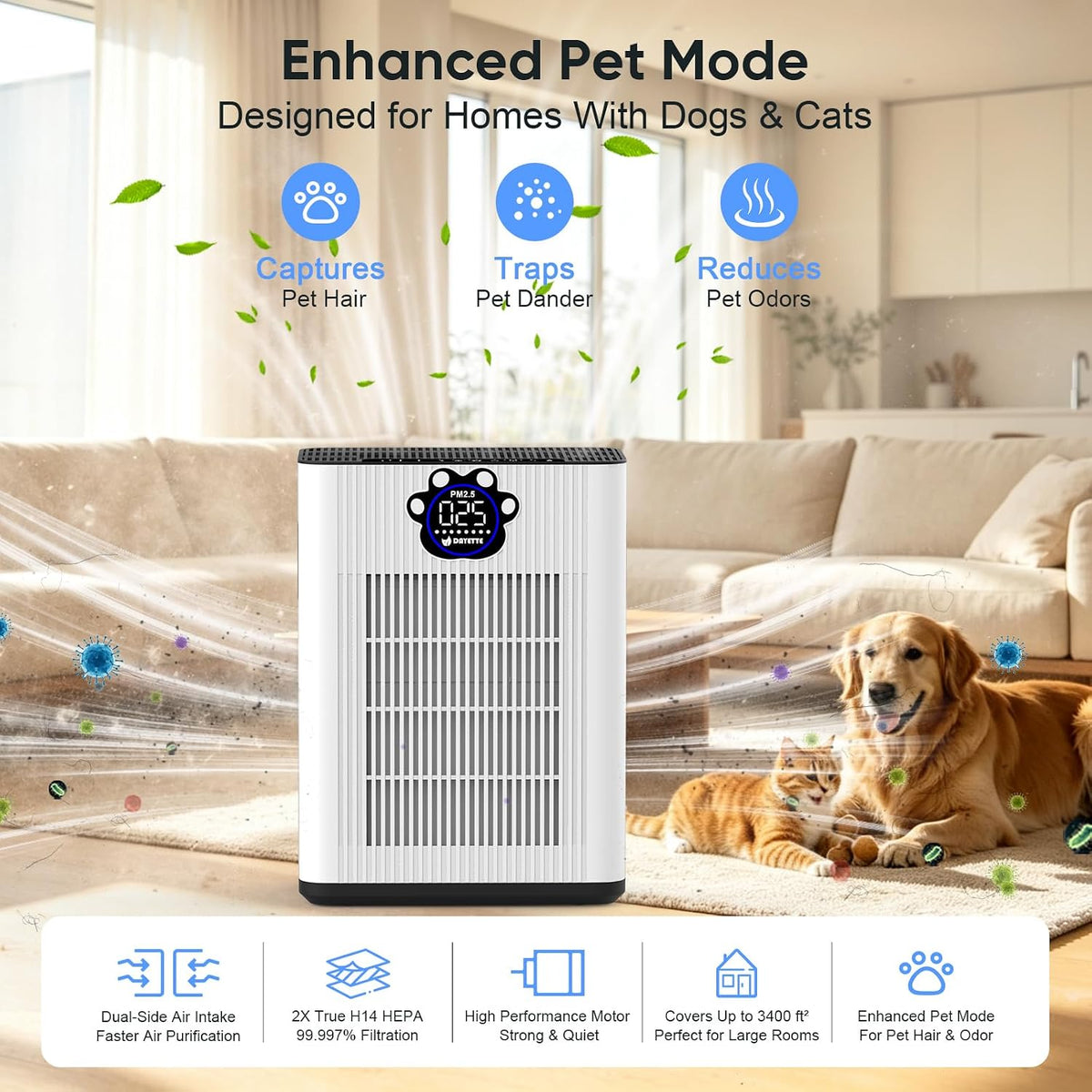 dayette pet air purifier for home large room shown in use
