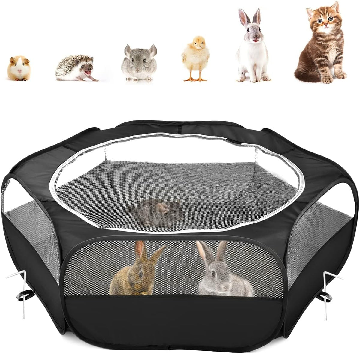 pawaboo small animal playpen with zippered cover, black, main product view