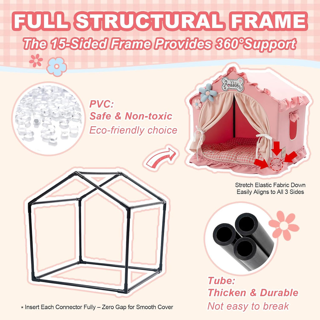 jiupety indoor dog house with frame,cute dog tent, close-up detail