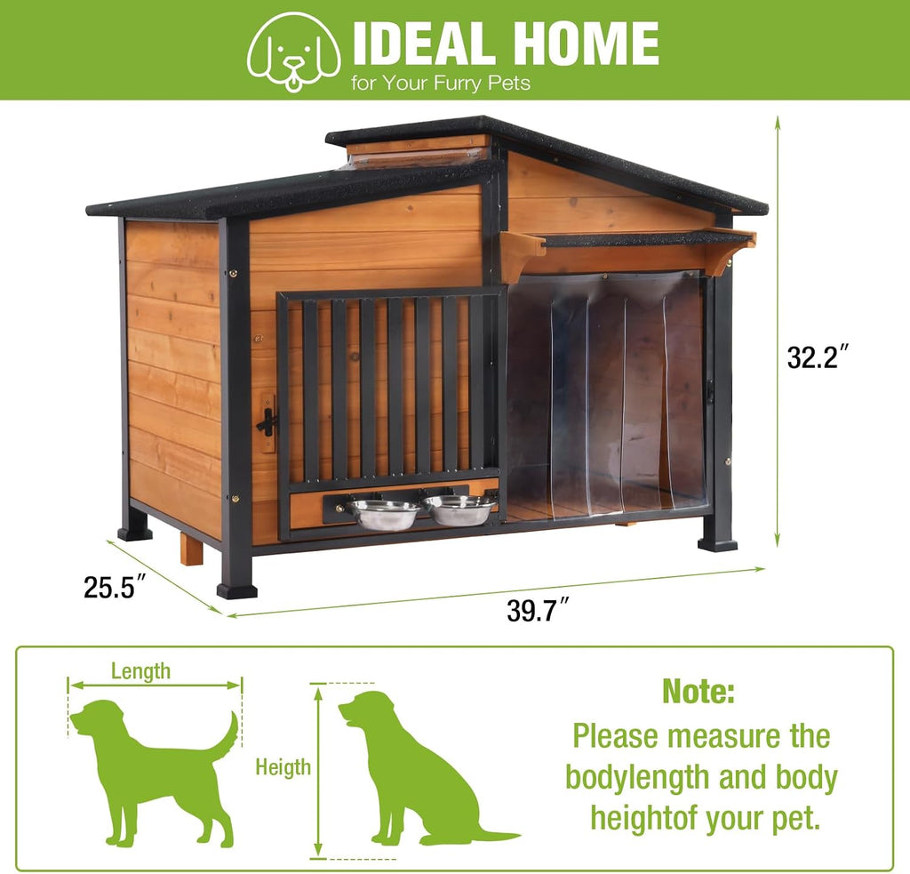 gutinneen large dog house outdoor weatherproof dog kennel showing dimensions