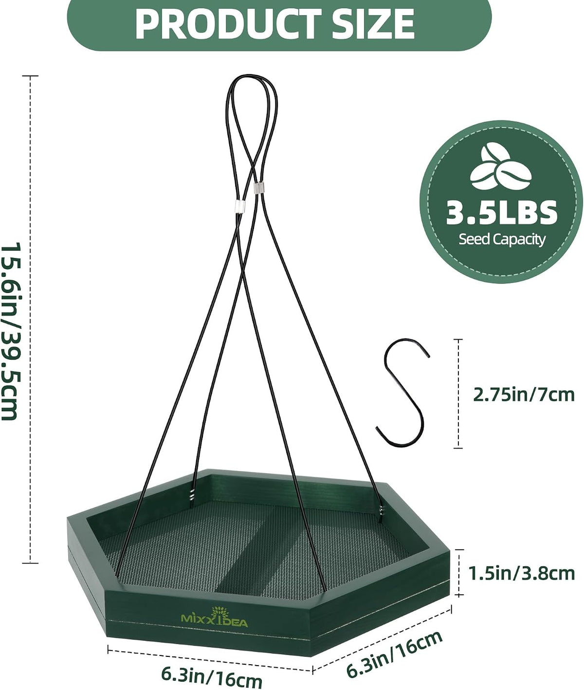 mixxidea platform bird feeder tray, hanging bird feeders shown in use