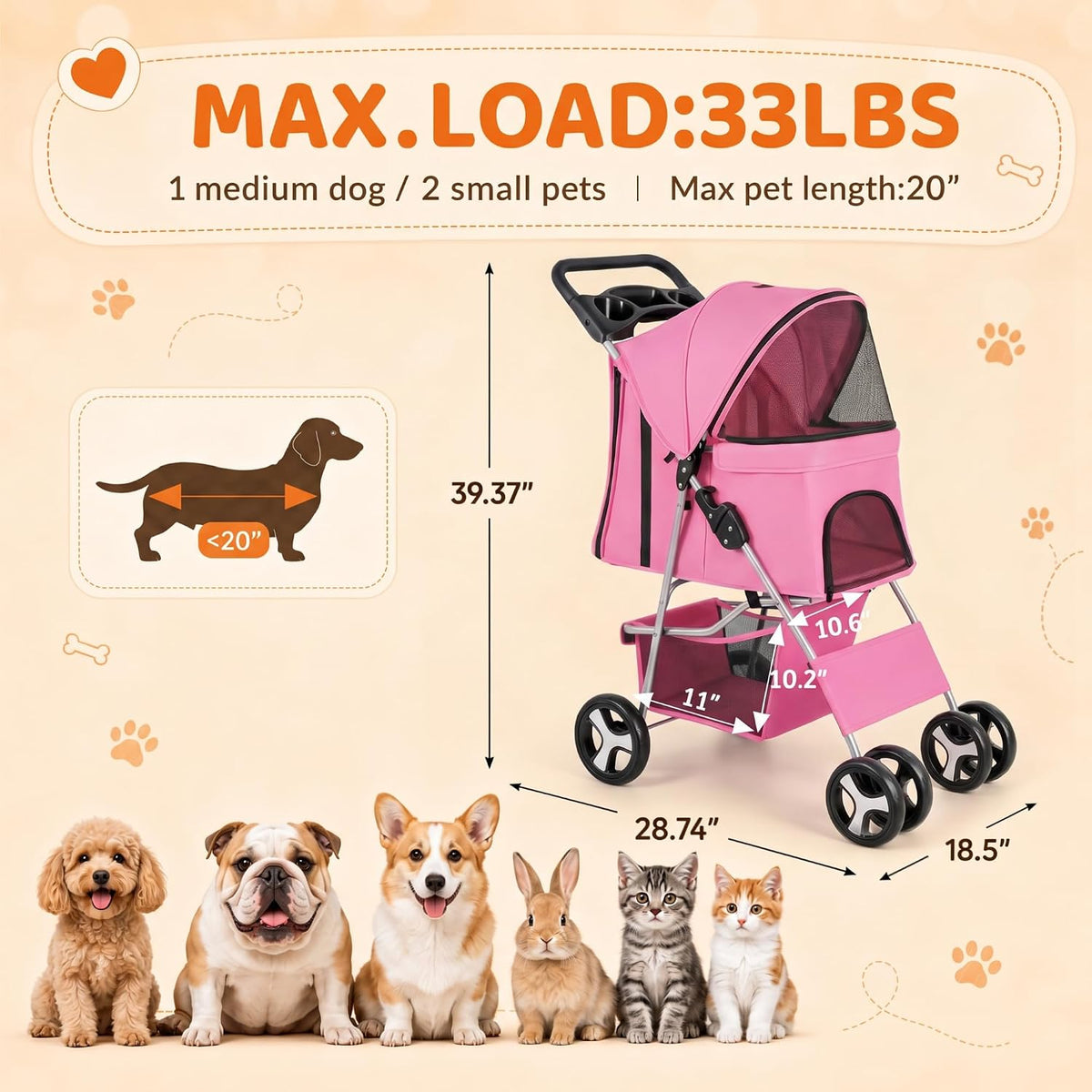 zeny foldable pet stroller, cat/dog stroller with 4 on a desk or shelf