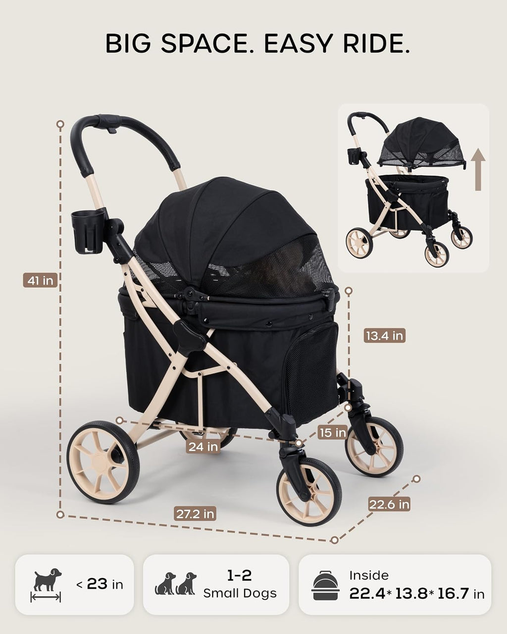 dog stroller for 1/2 small dogs & medium, side view