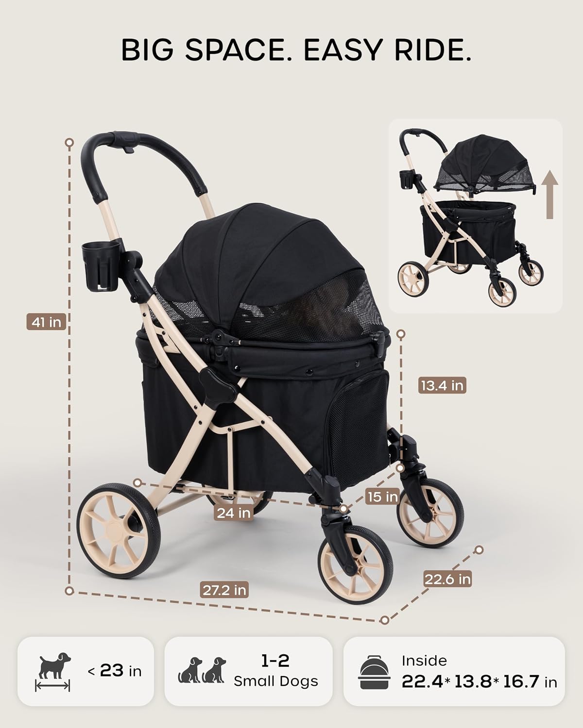 dog stroller for 1/2 small dogs & medium, side view