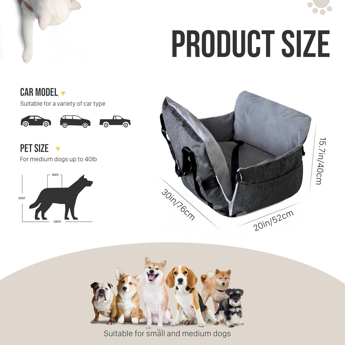 dog car seat for large/medium dogs under 60, close-up detail