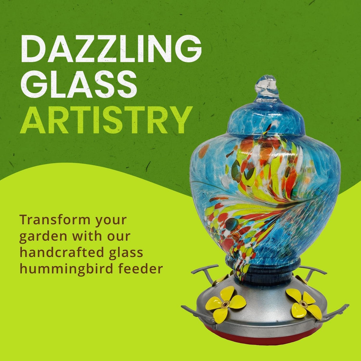 nature gear glass hummingbird feeder for outdoors, hanging shown in use