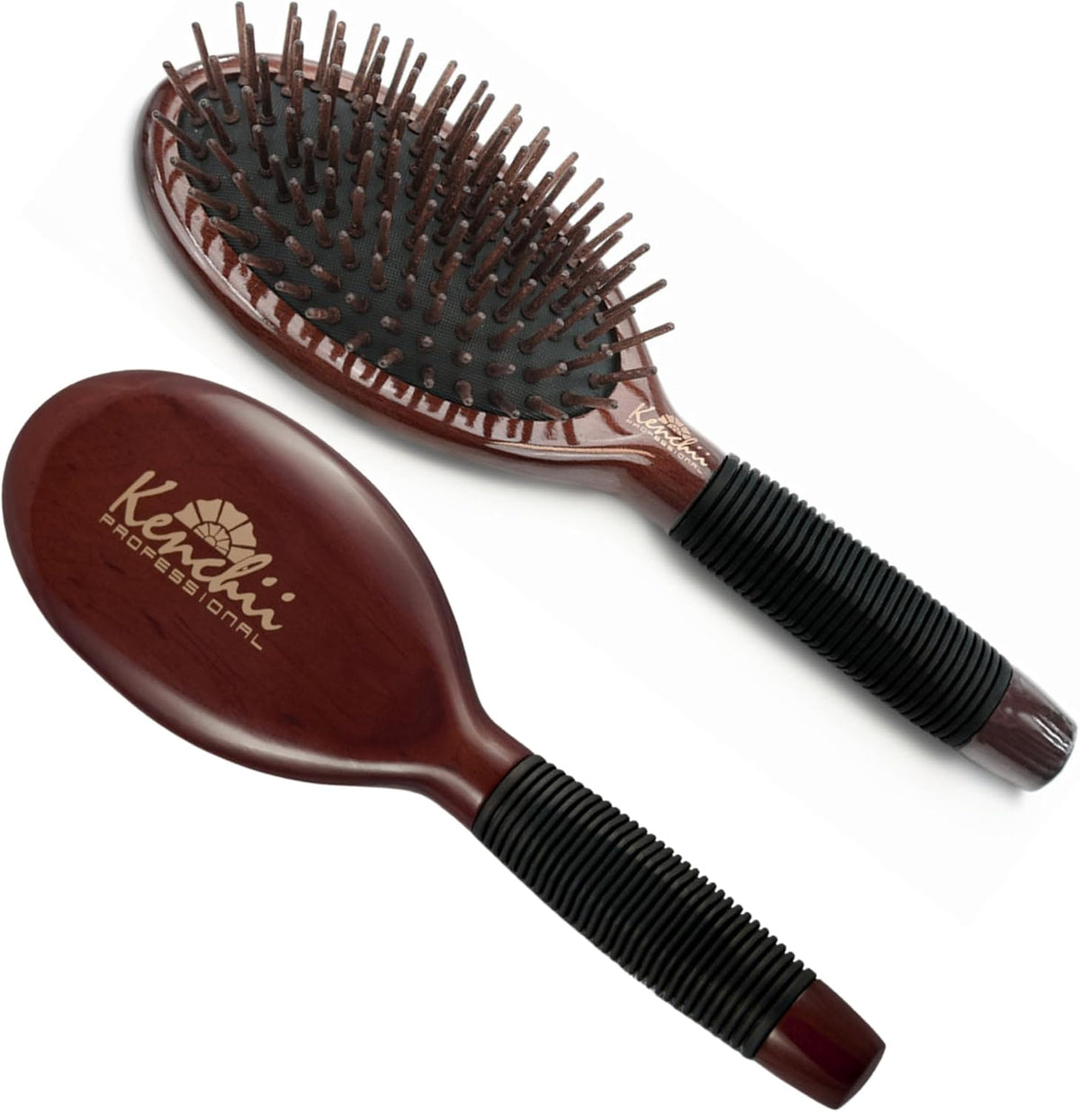 kenchii wooden pin brush for dogs and cats shown in use