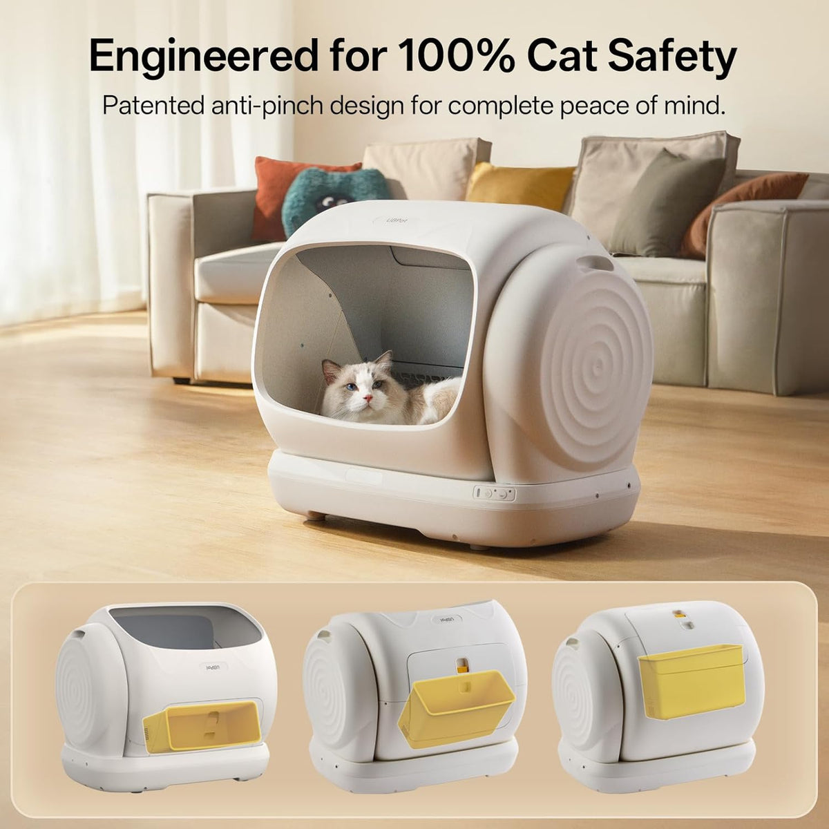 ubpet automatic litter box, 106l extra large self-cleaning, close-up detail