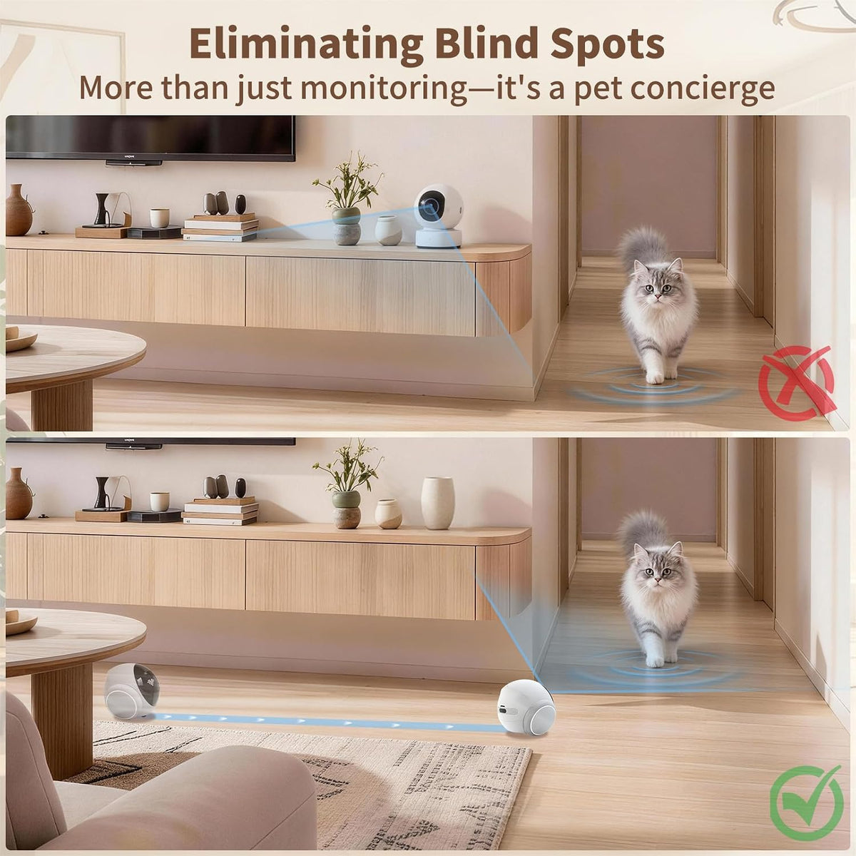 1080p moving pet robot camera, smart home security, side view
