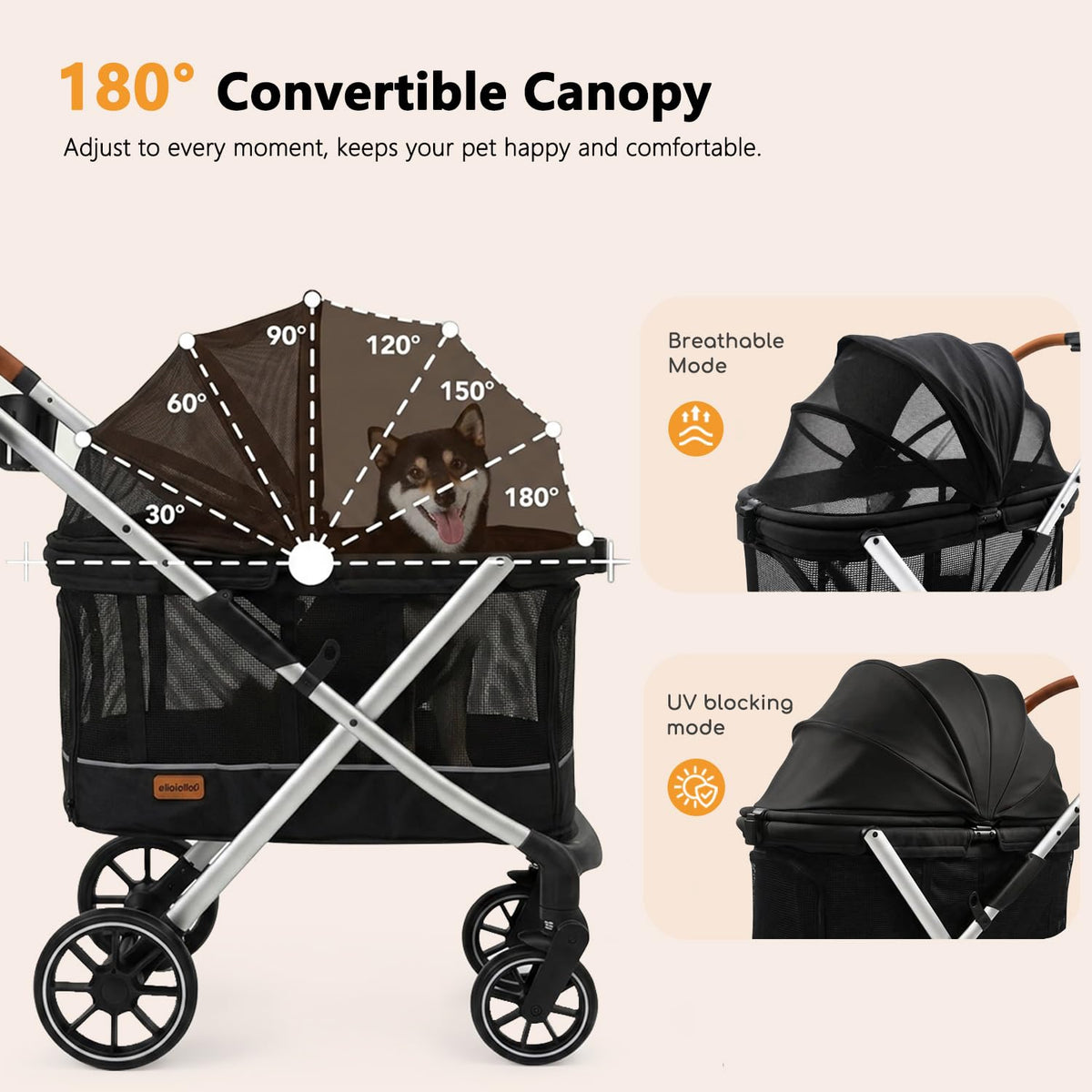 dog stroller for medium and small dogs, lightweight, side view