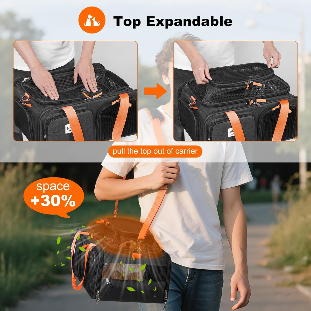 pidipiti 19x13x9 top expandable pet carrier, for small, side view