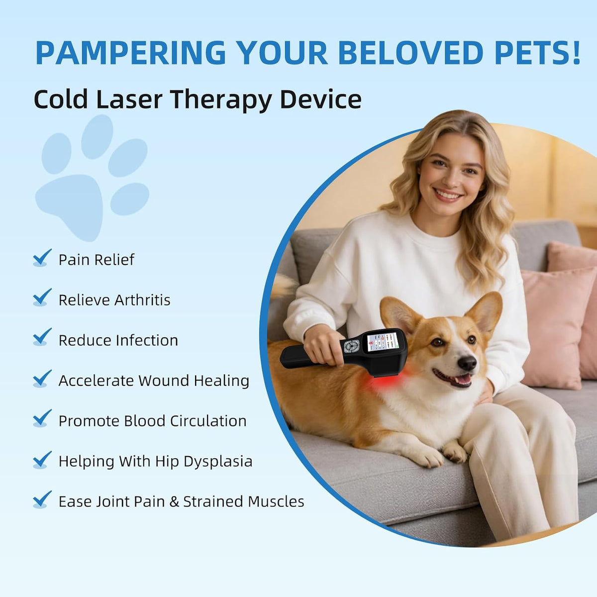 cold laser therapy device for dogs, with 4, side view