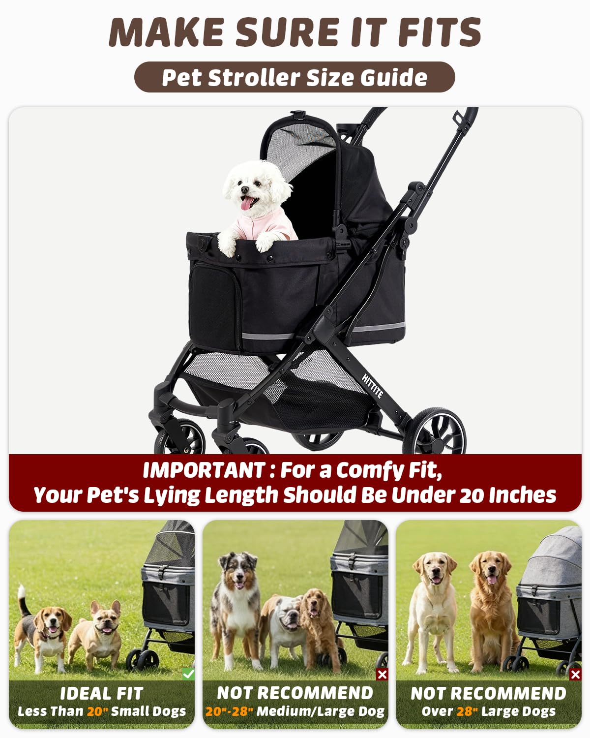 hittite pet stroller with weatherproof cover, all-terrain 4-wheel, close-up detail