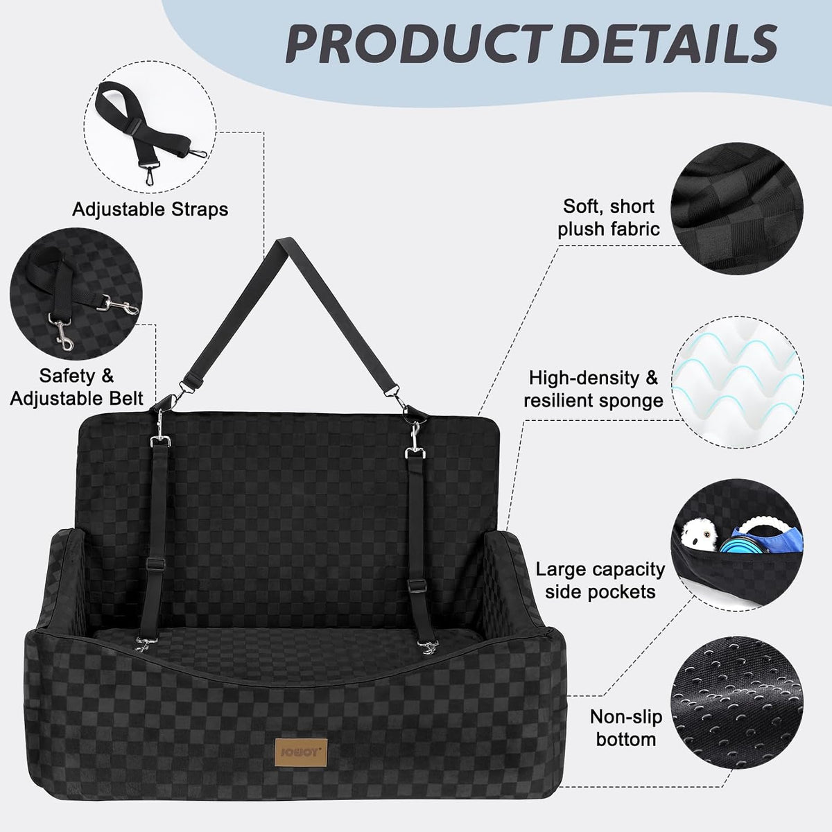 joejoy dog car seat for medium/large dogs, side view