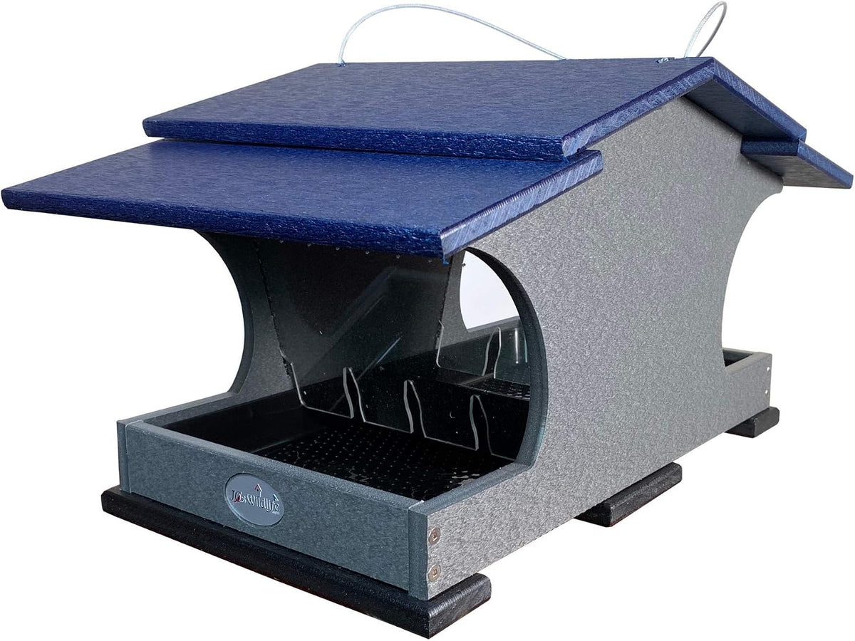 large poly hopper bird feeder by jcs wildlife shown in use
