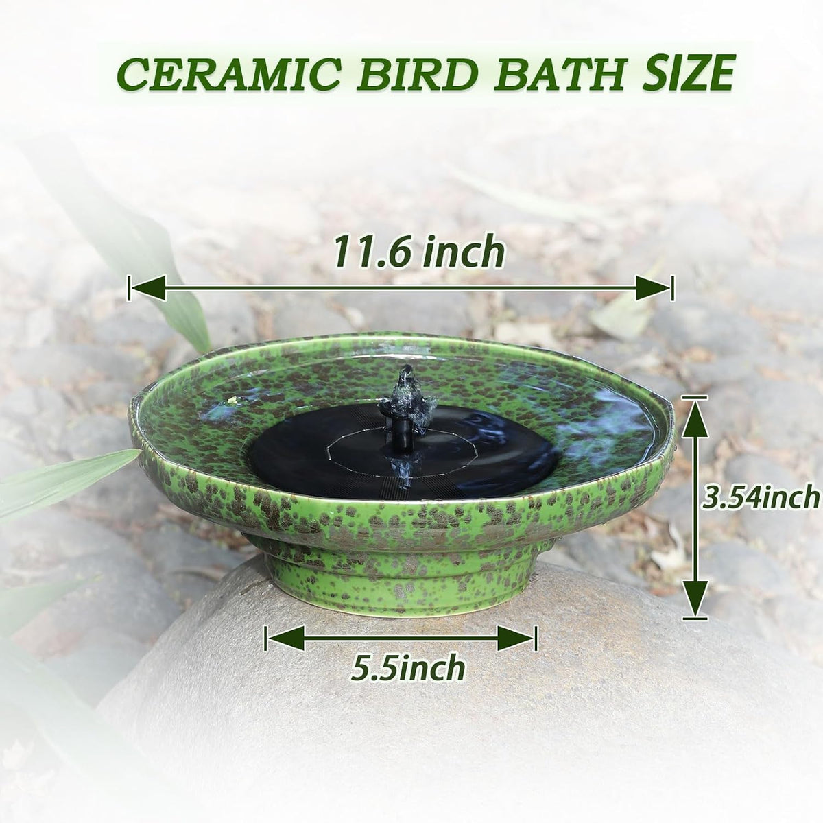 11.6" solar ceramic bird bath fountain,birdbaths for outside, close-up detail